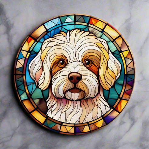 Bichon Frise Circular Glass Suncatcher Worktop Saver